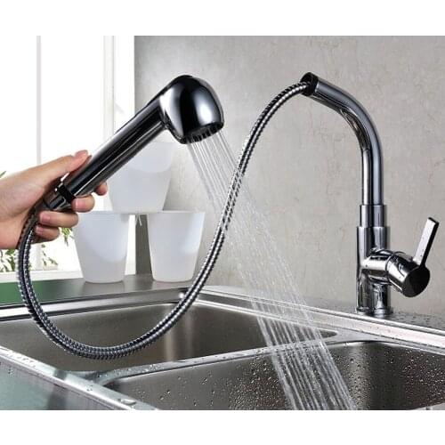 Deck Mounted Chrome Brass Kitchen Faucet Pull Out Sprayer Vessel Bar Sink Faucet Hot and Cold Mixer Tap Torneira Cozinha