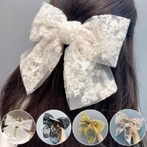 Korean Retro Large Lace Flower Bow Hairpin Female Bowknot Hair Rope Ribbon Wedding Hairpin Hair Accessories