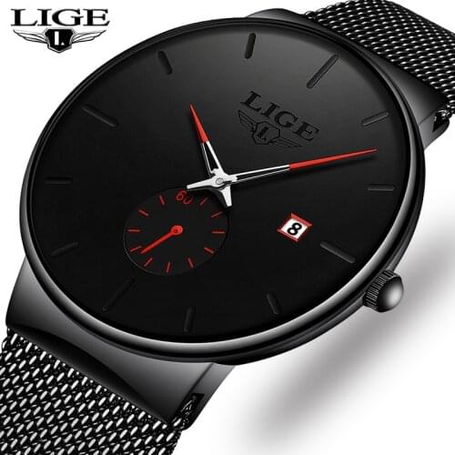 LIGE New 9969 Mesh Steel Men Watches Top Brand Luxury Ultra-thin Waterproof Quartz Watch Men Casual Sport Quartz Clock Male 2019