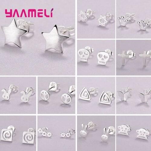Mini Cute Star Crown Butterfly Rabbit Wings Stud Earring 11 Styles Geometric Fashion 925 Sterling Silver Jewelry Gift Brincos