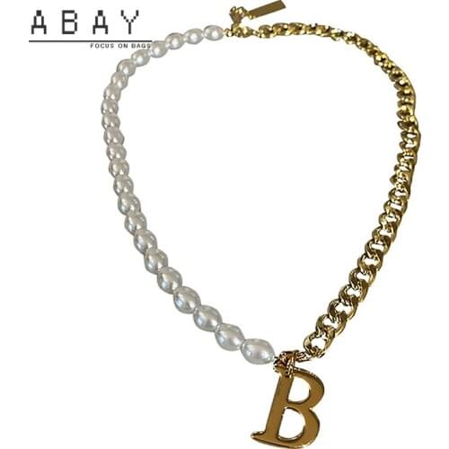 Fashion Pearl Letter B Necklace New Style Temperament Love Retro Grace Cool Wind Gold Chain Trend Design Sense Clavicle Chain