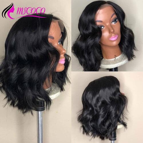 MSCOCO Hair Short Bob Wig Wavy Bob Lace Front Wig Pre Plucked Bob Frontal Wigs 180 250 Density Lace Wig Short Bob Human Hair Wig