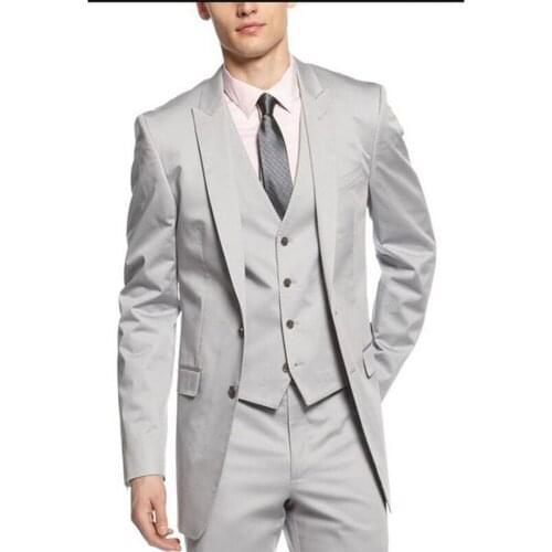 Two Buttons Silver Groom men suit Tuxedos Notch Lapel Best Groom Mens Wedding Suits Bridegroom (Jacket+Pant+Vest+tie)