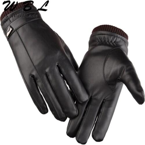 Mens Luxurious PU Leather Winter Driving Warm Gloves Cashmere Tactical gloves Black Drop Shipping High Quality WarBLade