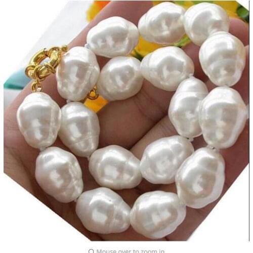 Genuine Stunning jewelry 15-17MM White Baroque Natural SOUTH SEA SHELL PEARL NECKLACE Beads 925 wedding Women GiftWomen Party