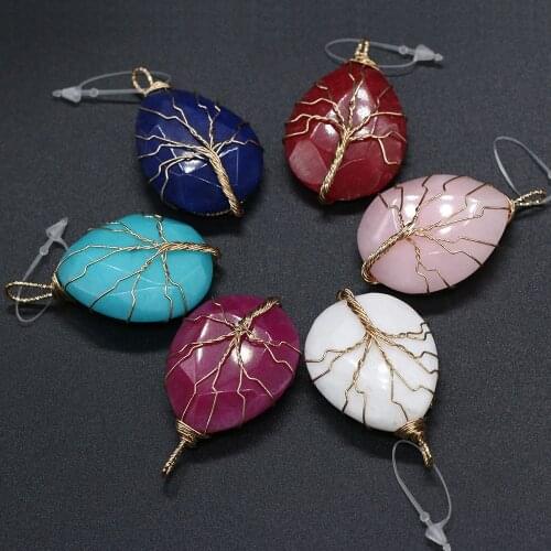 Natural Stone Pendant Reiki Heal Red Blue Green Crystal for Charms Jewelry Making DIY Necklace for Women Gift 30x45mm