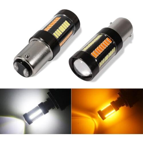 NHAUTP 2Pcs T20 7443 1157 Bay15d Dual Color Switchback LED Car Lights 4014 66-SMD W21/5W Auto Tail Lamp Bulb White to Amber