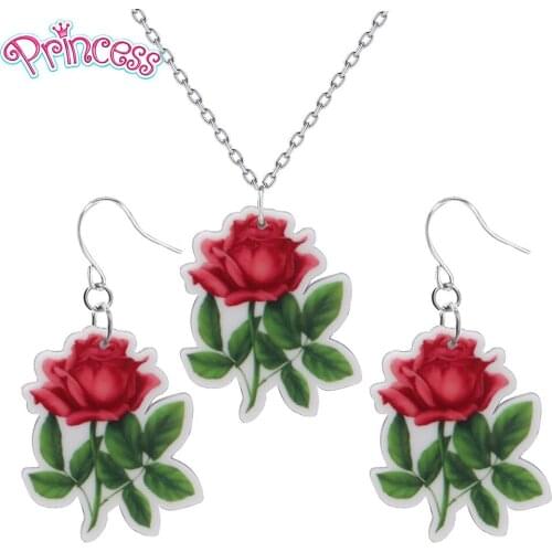 2019 New Fashion Girls Kids Gift Jewelry Red Rose Flower Earring Pendant Short Chain Necklace Xmas Gift Wholesale KS111