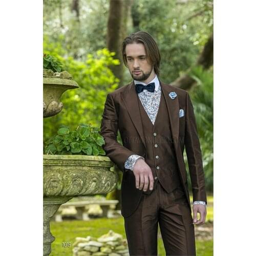 New Style Groom Brown Groomsmen Peak Lapel Wedding/Dinner Suits Best Man Bridegroom (Jacket+Pants+Tie+Vest) B557