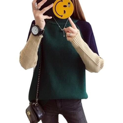 2021 Autumn And Winter Women Sweaters And Pullovers Patchwork Round Neck Casual Popular Loose womens Sweater Vestidos LXJ494