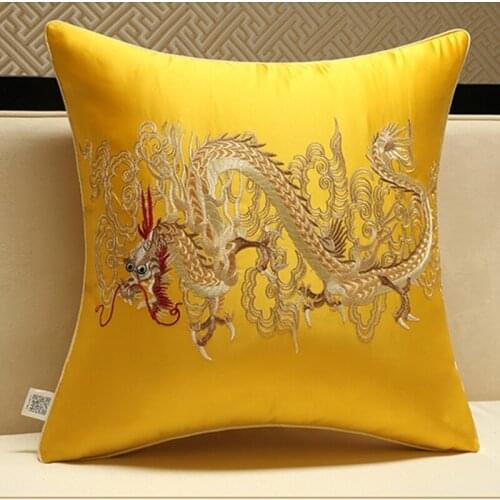 Fine Embroidery Ethnic Chinese Dragon Back Cushion Lumbar Pillow Luxury Sofa Dining Chair Armchair Waist Backrest Pillowcase