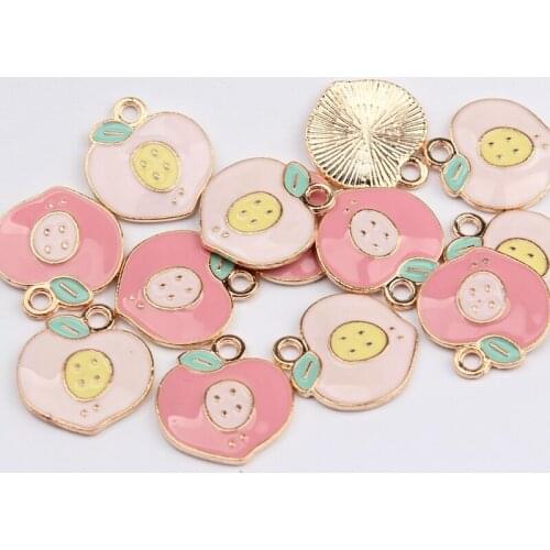 Zinc Alloy Enamel Charms Fruit Peach Pendant Charms 16mm 10pcs/lot For DIY Jewelry Making Finding Accessories