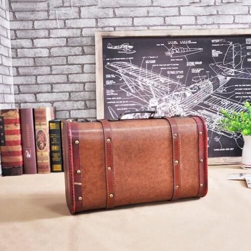 Retro Portable Luggage Wooden Decorations Handmade Craft Ornaments Home Decor Vintage Suitcase Shooting Storage Box Props Gift