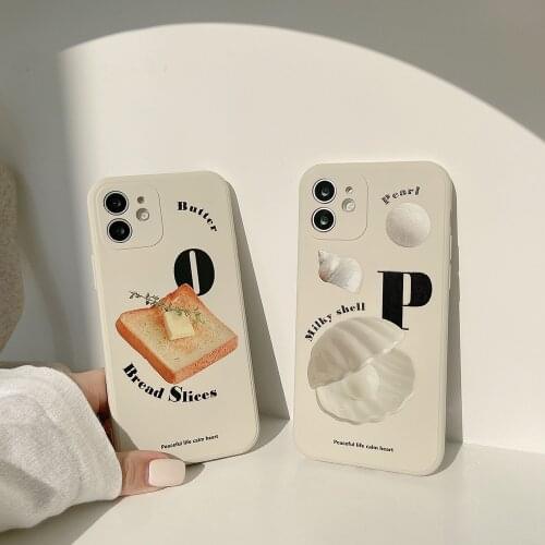 Retro toast Shell pearl art Shockproof Phone Case For iPhone 12 11 Pro Xs Max X Xr 7 8 Plus Lens Protection Case Cute Back Cover