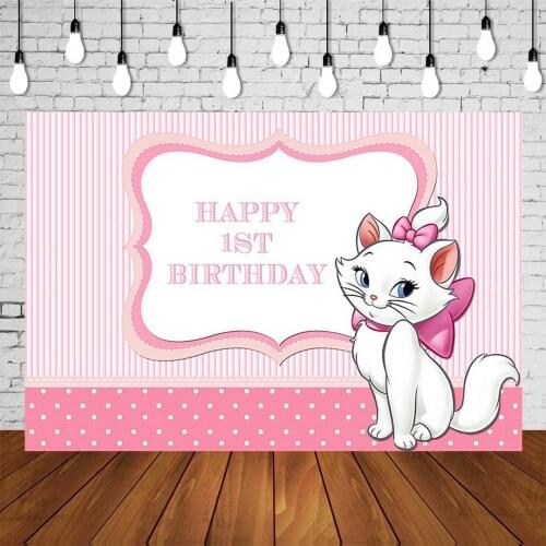 Cat Pink Backdrop Girl 1st Birthday Party Banner Sweet Cute Dots Stripes Photography Background Dessert Table Mural Poster Decor