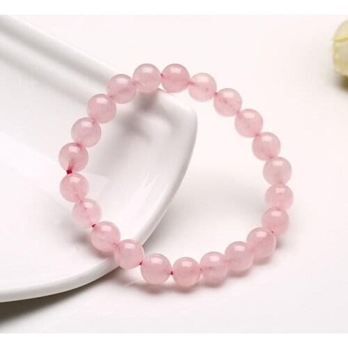 Handmade 6/8/10MM Stretch Natural Stone Pink Crystal Beads Bracelet Charm Beaded Bracelet Bangles Elasticity Rope Buddha Jewelry