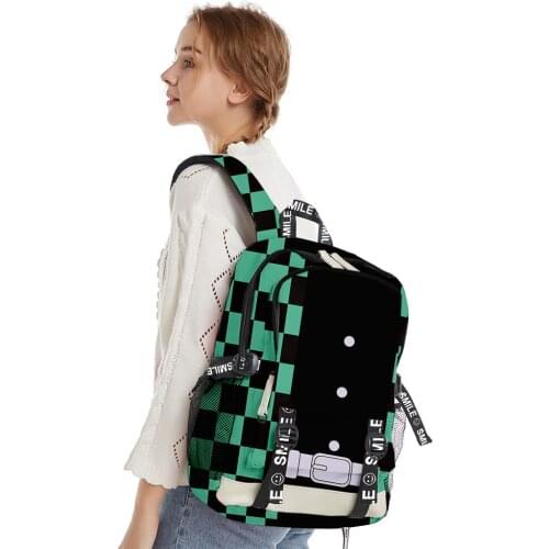 2021 Anime Cartoon Demon Slayer Kimetsu No Yaiba Print Backpack Canvas Bag School Bags Girl Casual Harajuku Notebook Bags