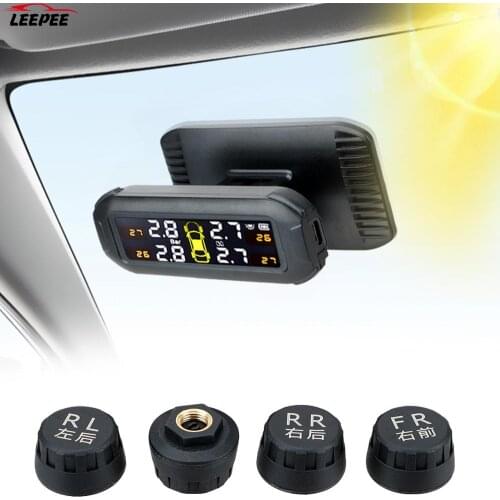 Solar TPMS Car Tyre Pressure Monitor Temperature Warning Fuel Save Tire Pressure Monitoring System With 4 External Sensors