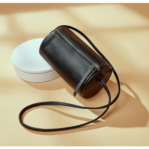 2021 New Women Bag Genuine Leather Bucket Vintage Simple Casual Shoulder Bag Handbag Solid Zipper Soft Pures And Bags Crossbody