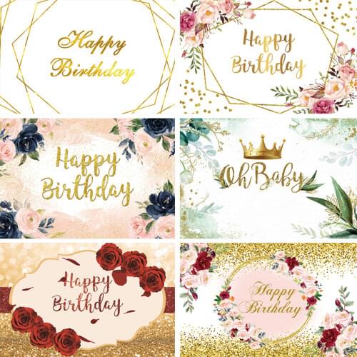 Vinyl Backdrop For Photography Marble White Gold Frame Happy Birthday Wedding Customized Poster Photo Background Photo Studio