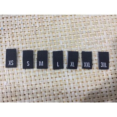 High Density White woven black XS-XXXL size labels 100pcs a lot Clothes damask Center/Middle Folder garment accessories tags