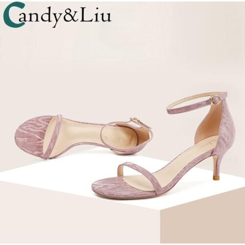 Herringbone Belt with Skirt Sandals Womens 2021 Summer New Fashion Student Pink 6cm Thin Heel Medium and High Heels