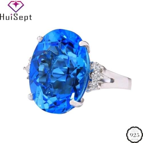 HuiSept Trendy Rings for Female 925 Silver Jewelry Oval Shape Sapphire Zircon Gemstone Wedding Promise Party Gift Ring wholesale