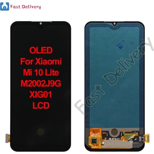 OLED For Xiaomi Mi 10 Lite 5G LCD Display Touch Screen Digitizer Assembly For Xiaomi 10 Lite 5G M2002J9G XIG01 lcd 100% Tested
