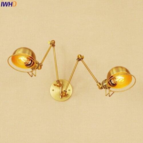 Golden Swing Long Arm Wall Lamp Vintage 2 Heads Style Loft Industrial Wall Lights Sconce LED Edison Style Lighting Arandelas