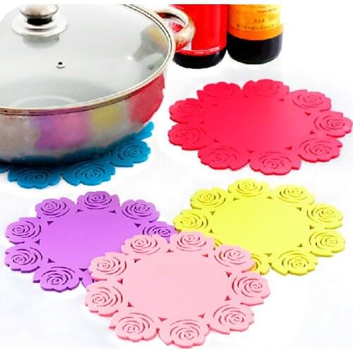 1PC Rose Silicone Round Cup Bowl Insulation Mat Table Non-Slip Potholder Tableware Pad Home Hotel Placemat