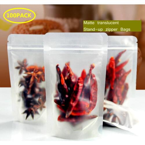 100pcs/lot Frosted Ziplock Pouches Plastic Zipper Bag Matte Transparent Food Packaging Bags free shipping