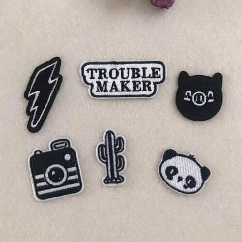100pcs/lot Embroidery Patches Letters Clothing Decoration Accessories bear camera white black cactus Iron Heat Transfer Applique