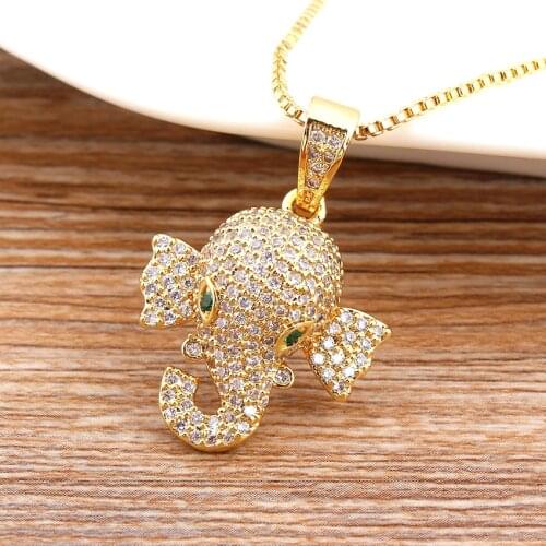 2020 Hot Sale Cute Copper CZ Elephant Necklaces Gold Color Cubic Zircon Lucky Animal Jewelry Best Party Birthday Christmas Gifts
