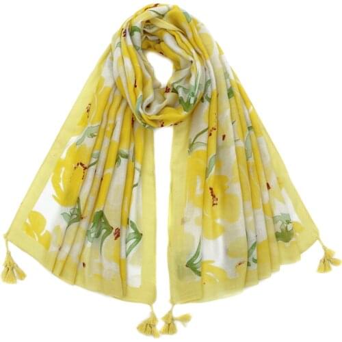 2021 Fashion Blossom Printed Cotton Viscose Printed Tassel Scarf Shawls Wraps Hijabs 10pcs/lot