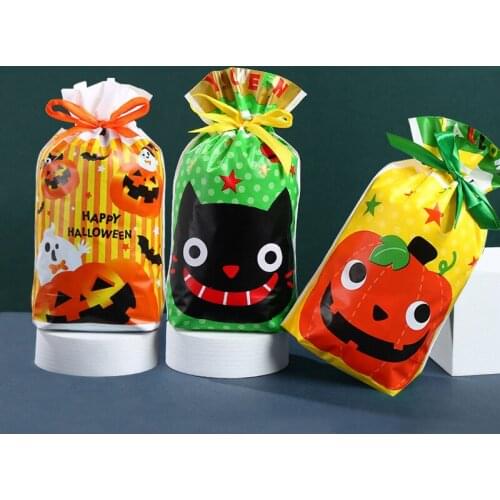50pcs/Lot Halloween Candy Cookie Drawstring Bags Snack Sweet Christmas Party Gift Packaging Treat With Ribbon