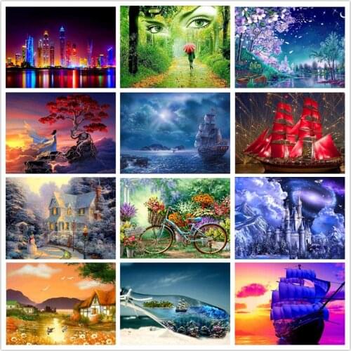 5D DIY Diamond Painting Landscape Seascape Ship Full Square Round Drill Diamond Embroidery Mosaic Handmade New Year Home Decor