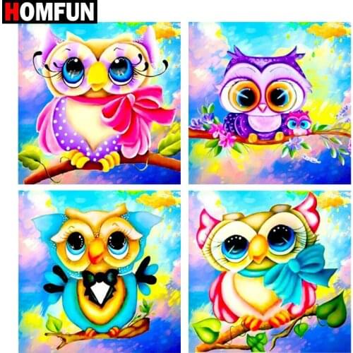 HOMFUN Square Round Drill 5D Diamond Painting Environmental Crafts Full Diamond Embroidery "Owl tree animal" Home decor