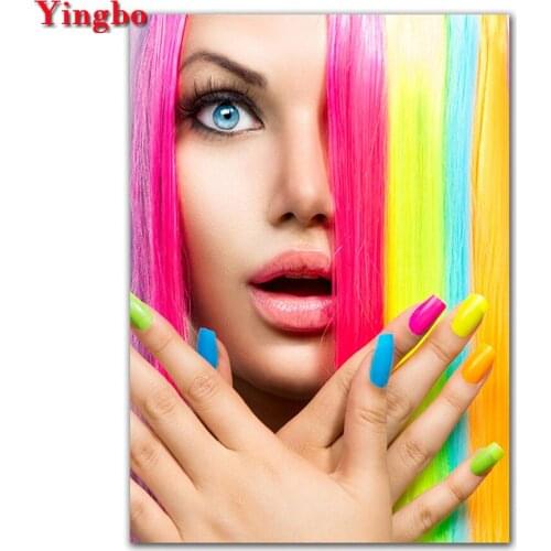 Diamond Embroidery Colorful hair makeup beauty diy diamond painting full square drill diamond mosaic Picture of Rhinestones