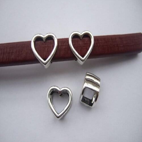 10pcs Zinc Alloy Metal Licorice Open Love Heart Slider Spacer Beads for 10x6mm Licorice Leather Bracelet Findings