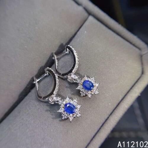 KJJEAXCMY fine jewelry 925 sterling silver inlaid natural sapphire popular earrings girl eardrop support test hot selling