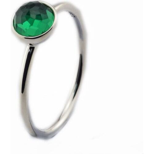 Genuine 925 Sterling Silver Rings for Women May Droplet Ring with Royal-Green Crystal Party Wedding Jewelry anillos Wholesale