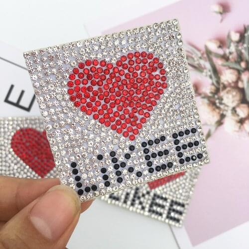 Square Badge Heart Rhinestone Patch Sew-On 3D Handmade Patches for Clothing Parches Bordados Para La Ropa