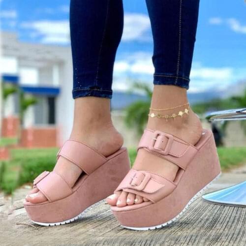 Summer Women Shoes High Heel Wedge Platform Sandals Ladies Open Toe Slide Sandal Outside Casual Thick Slippers Zapatos De Mujer
