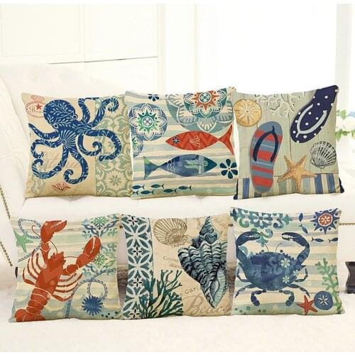 Marine Animals Pattern Cushion Cover Pillowcase Sofa Cushions Pillow Cases Super Soft Short Plush Pillow Covers Home Decor