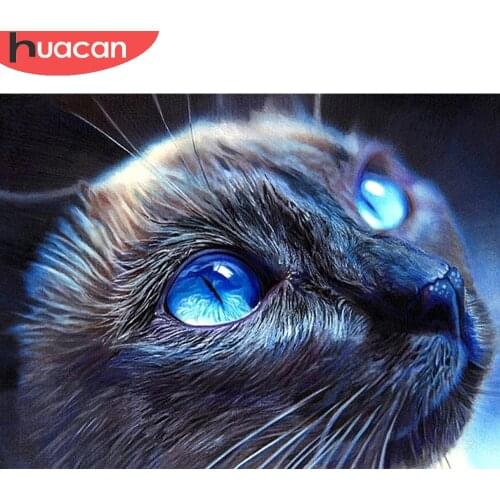 HUACAN Full Square/round Diamond Embroidery Cat Home Decor Diamond Painting Mosaic Animal Wall Stickers