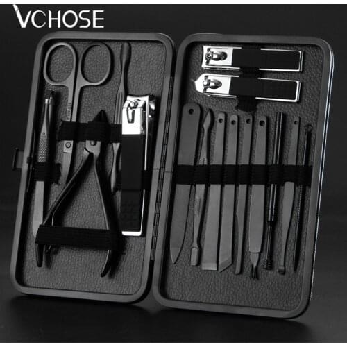 Nail Clippers Set Black Stainless Full Function Manicure Kit Professional Nail Cutter File Cuticle Scissors Manicure Tools Set