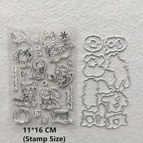 2021 New Rabbit Fox Hedgehog Clear Stamps and Metal Cutting Dies DIY Scrapbooking Embossing Album Seal Template Punch Stencils