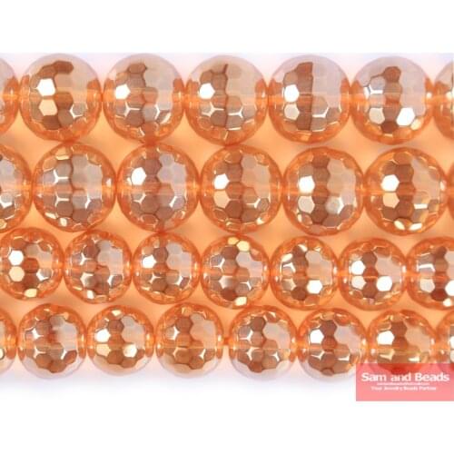 Wholesale Faceted Gold Champagne Transparent Metallic Titanium Coated Quartz Crystals Glass Beads For Jewelry Making FGCB9