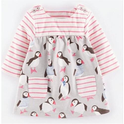 Baby girl autumn dress children Penguin Stripe long sleeve clothes kids casual cotton dot clothing autumn princess girls dresses