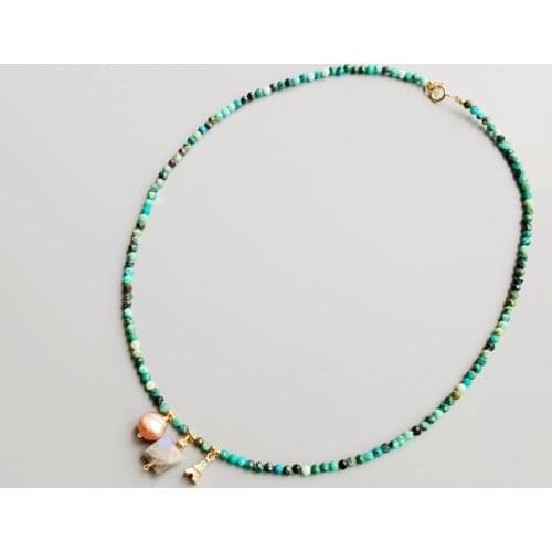 Lii Ji Genuine Stone Chrysocolla Labradorite Freshwater Pearl Iron Tower Charms S925 Clasp Delicated Handmade Necklace